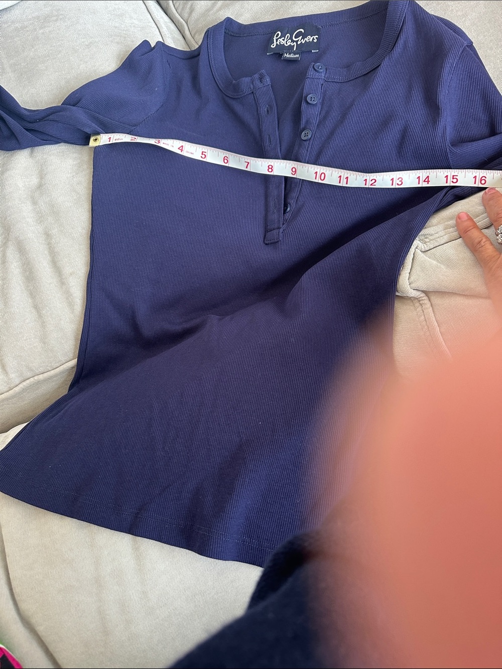 Lesley Evers Navy Long-Sleeve Henley Top - Picture 3 of 5